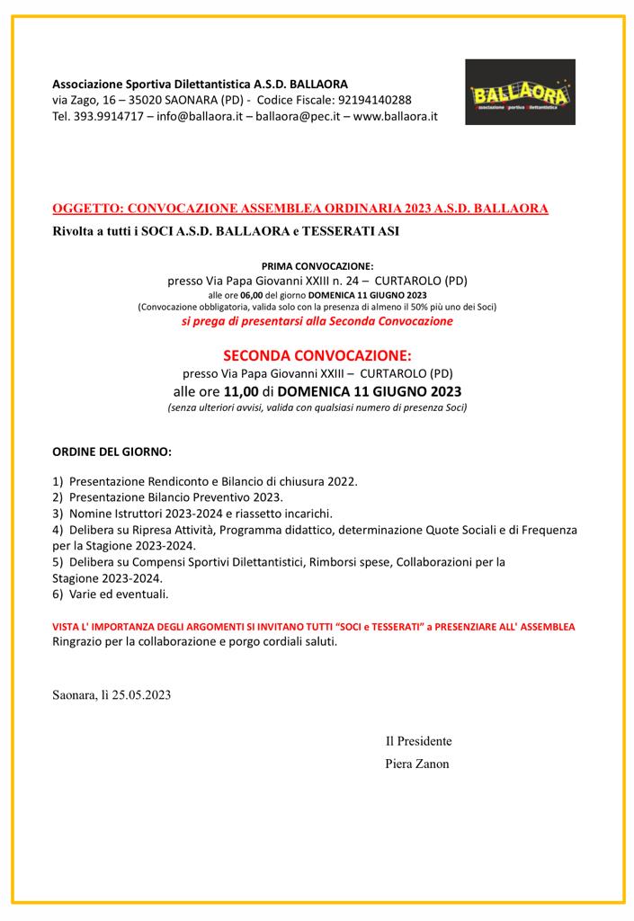 11.06.2023 convocazione assemblea ordinaria a.s.d.ballaora